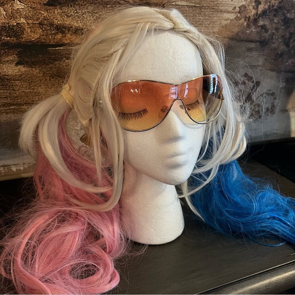 Multicolor 2 Pigtail Wig Pink & Blue Synthetic NEW